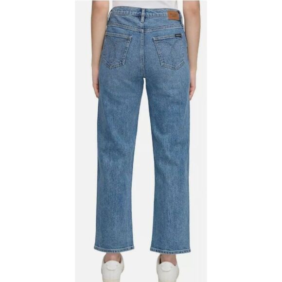 CALVIN KLEIN High Rise Straight Leg Jeans Sz 14 Light Blue Denim Ankle Crop NWT - Picture 4 of 11